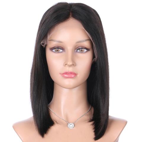 Short Straight Peruvian Pre Plucked Lace Front Human Hair Wig  - Deep Part - Nicoleta