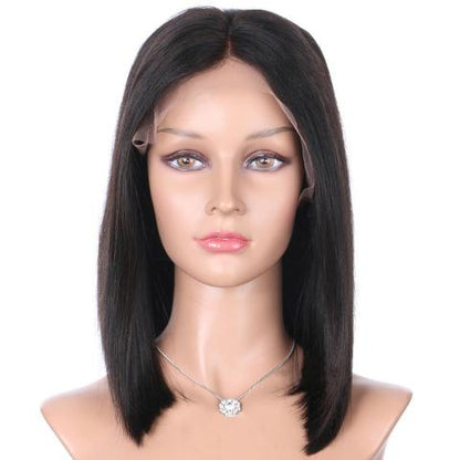 Short Straight Peruvian Pre Plucked Lace Front Human Hair Wig  - Deep Part - Nicoleta