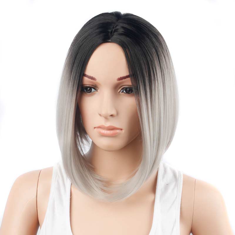 Ombre Bob Wig Heat Resistant Straight Synthetic Wigs for Women
