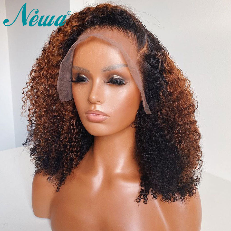 Newa Hair 13x6 Curly Lace Front Human Hair Wigs Pre Plucked Ombre Lace Front Wigs Short Bob Wigs Brazilian Remy Lace Frontal Wig