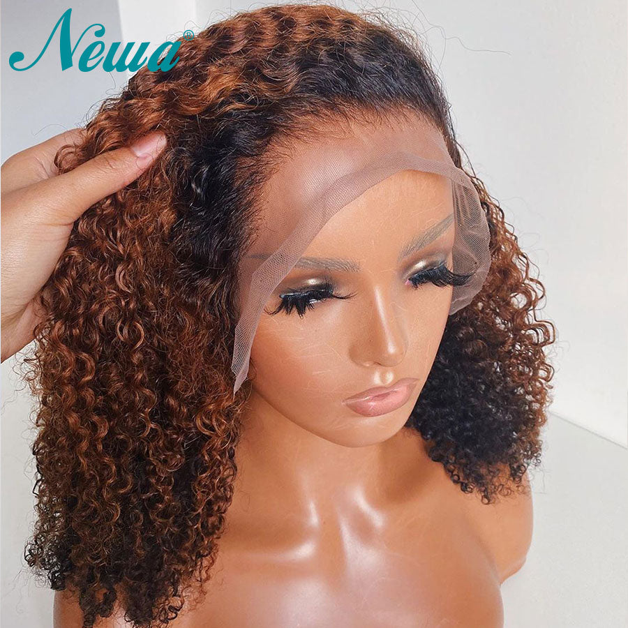 Newa Hair 13x6 Curly Lace Front Human Hair Wigs Pre Plucked Ombre Lace Front Wigs Short Bob Wigs Brazilian Remy Lace Frontal Wig