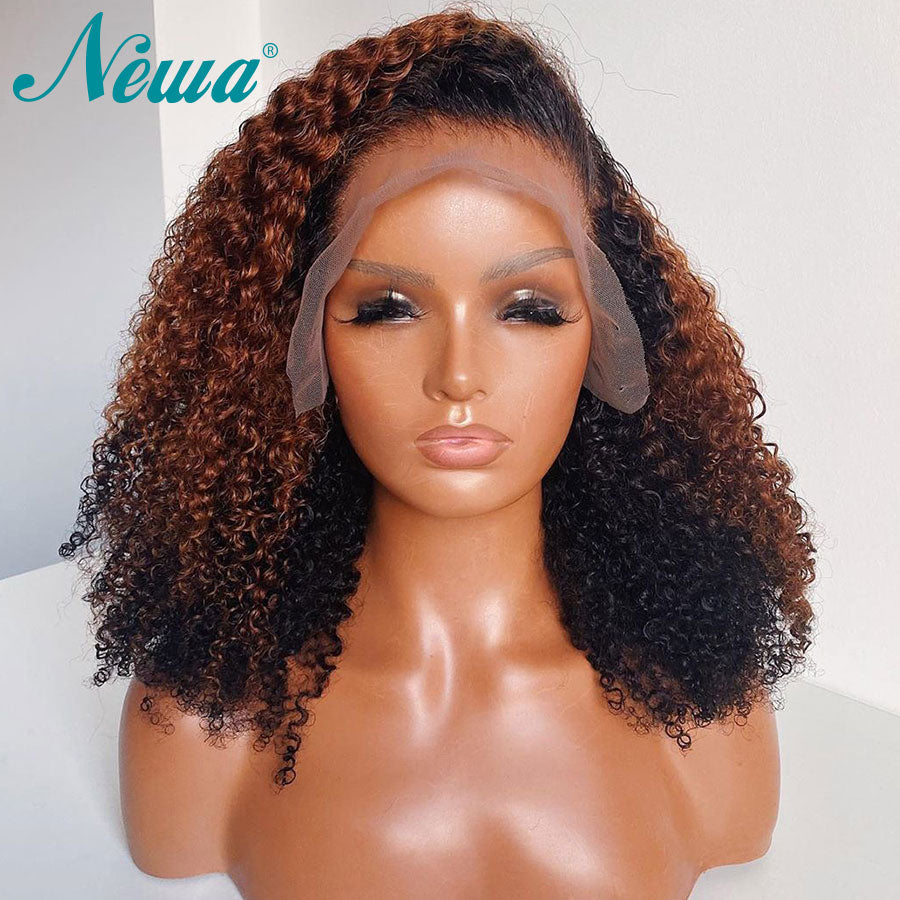 Newa Hair 13x6 Curly Lace Front Human Hair Wigs Pre Plucked Ombre Lace Front Wigs Short Bob Wigs Brazilian Remy Lace Frontal Wig