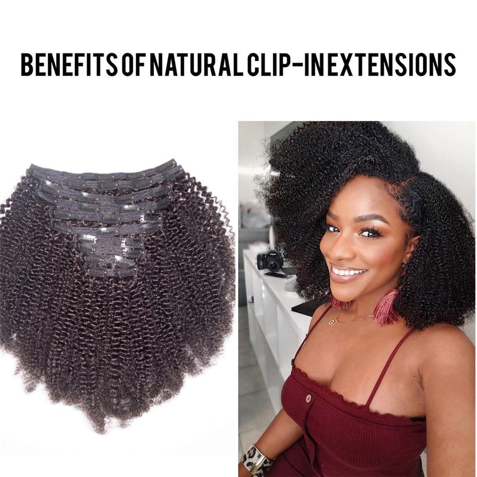 Afro Kinky Curly Clip-In Brazilian Human Hair Extensions