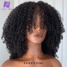 Load image into Gallery viewer, Short Afro Kinky Curly Wig with Bangs Human Hair Scalp Top Full Machine Made Wig Remy Brazilian Afro Curly Wig Fringe 200Density
