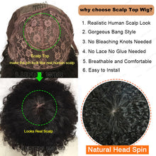 Load image into Gallery viewer, Short Afro Kinky Curly Wig with Bangs Human Hair Scalp Top Full Machine Made Wig Remy Brazilian Afro Curly Wig Fringe 200Density
