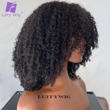 Load image into Gallery viewer, Short Afro Kinky Curly Wig with Bangs Human Hair Scalp Top Full Machine Made Wig Remy Brazilian Afro Curly Wig Fringe 200Density
