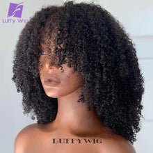 Load image into Gallery viewer, Short Afro Kinky Curly Wig with Bangs Human Hair Scalp Top Full Machine Made Wig Remy Brazilian Afro Curly Wig Fringe 200Density
