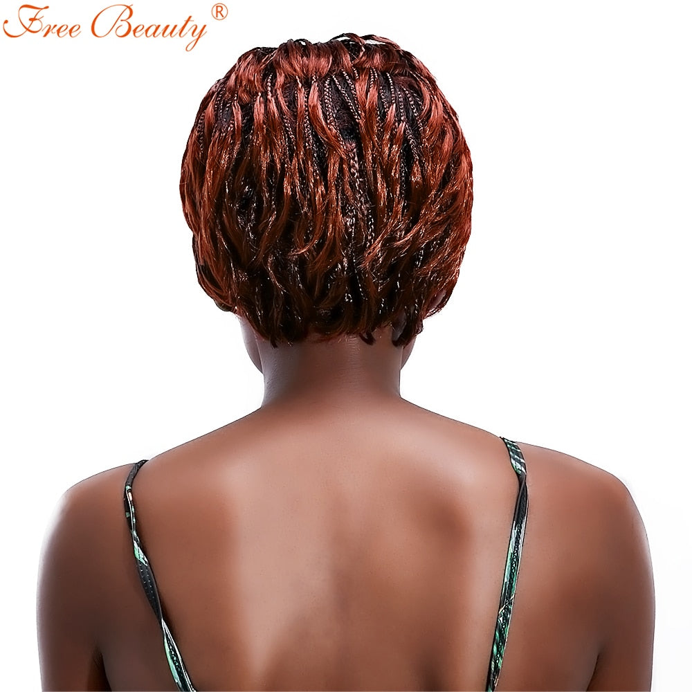 Short Box Braid Wig Brown Braided Box Braids Wigs Synthetic Hair 12'' Afro Wigs For Black Women African Braiding Wigs HPHR-008