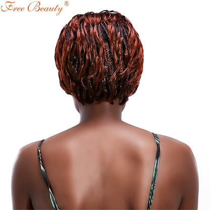 Short Box Braid Wig Brown Braided Box Braids Wigs Synthetic Hair 12'' Afro Wigs For Black Women African Braiding Wigs HPHR-008
