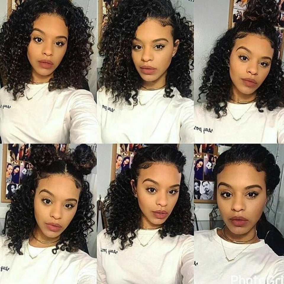 Short Curly Lace Front Human Hair Brazilian Hair Bob Wig - Rose