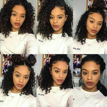 Short Curly Lace Front Human Hair Brazilian Hair Bob Wig - Rose