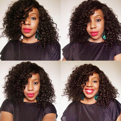 Short Curly Lace Front Human Hair Brazilian Hair Bob Wig - Rose