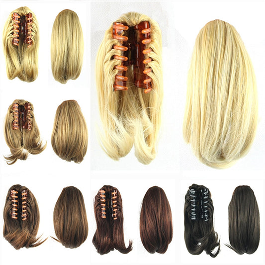 Short Straight Clip Type Ponytail Synthetic Hair Extensions