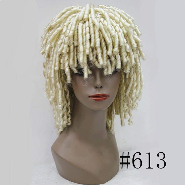 StrongBeauty kanekalon Dreadlock Hair African braids Wig Blonde/Brown Corkscrew Curls Medium length Synthetic wigs