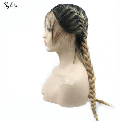 Sylvia Dark Roots Ombre Blonde 2x Twist Braided Wigs with Baby Hair Heat Resistant Natural Long Synthetic Hair Lace Front Wigs