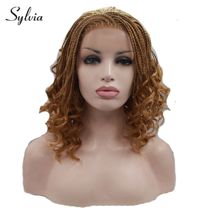 Sylvia natural blonde braided box braids synthetic lace front wigs with tips glueless braiding heat resistant fiber hair
