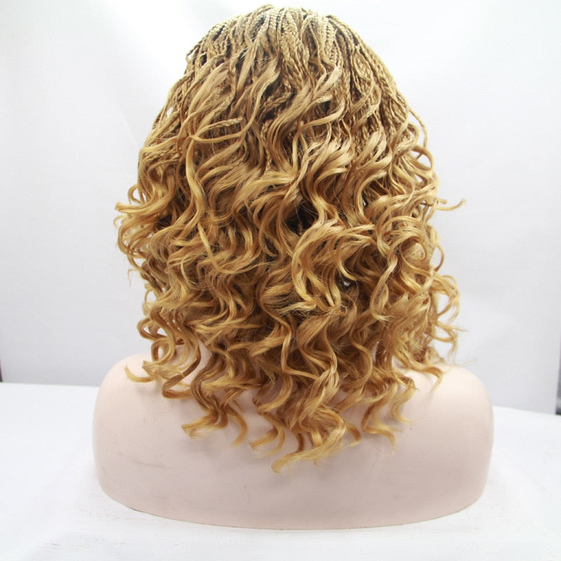 Sylvia natural blonde braided box braids synthetic lace front wigs with tips glueless braiding heat resistant fiber hair