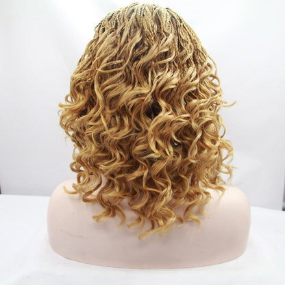 Sylvia natural blonde braided box braids synthetic lace front wigs with tips glueless braiding heat resistant fiber hair