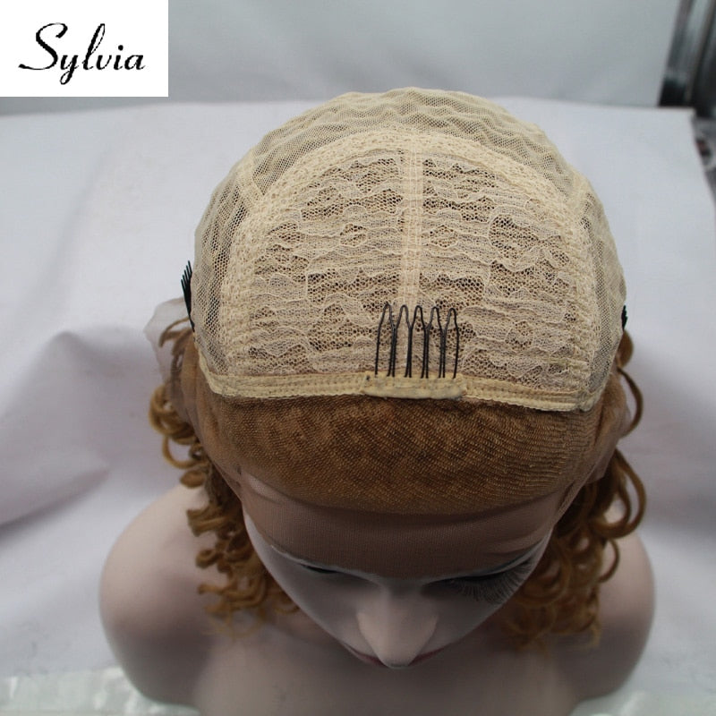 Sylvia natural blonde braided box braids synthetic lace front wigs with tips glueless braiding heat resistant fiber hair