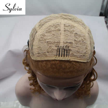 Sylvia natural blonde braided box braids synthetic lace front wigs with tips glueless braiding heat resistant fiber hair